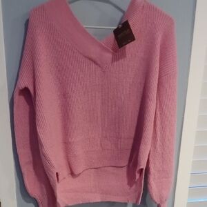 Sweater Ptp 23 to 30" Pink V-Neck Women's.